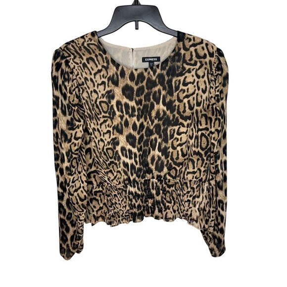 Express Leopard Print Long Sleeve Womens Blouse With Smocked Waist Size XL - Picture 1 of 5
